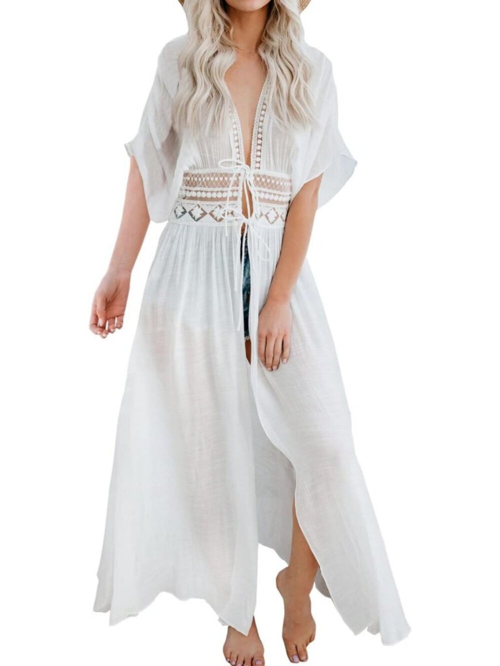 Stylish Women's Long Lace Sheer Kimono Cover-Up for Bikini & Beachwear